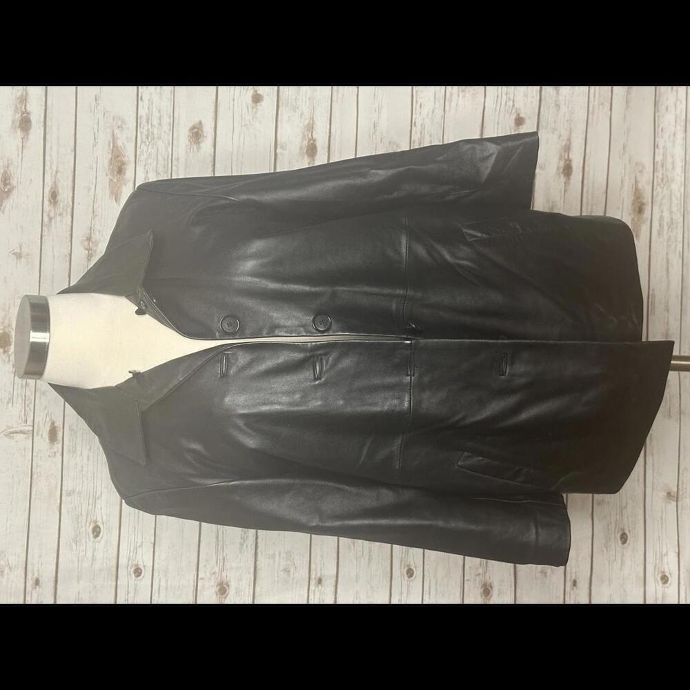 London Fog mob wife black leather jacket Size Large - Picture 2 of 7